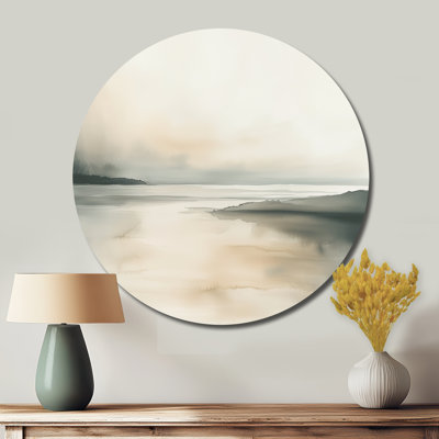 Grey And Green Coastal Soft Horizon - Minimalism Round Metal Wall Art