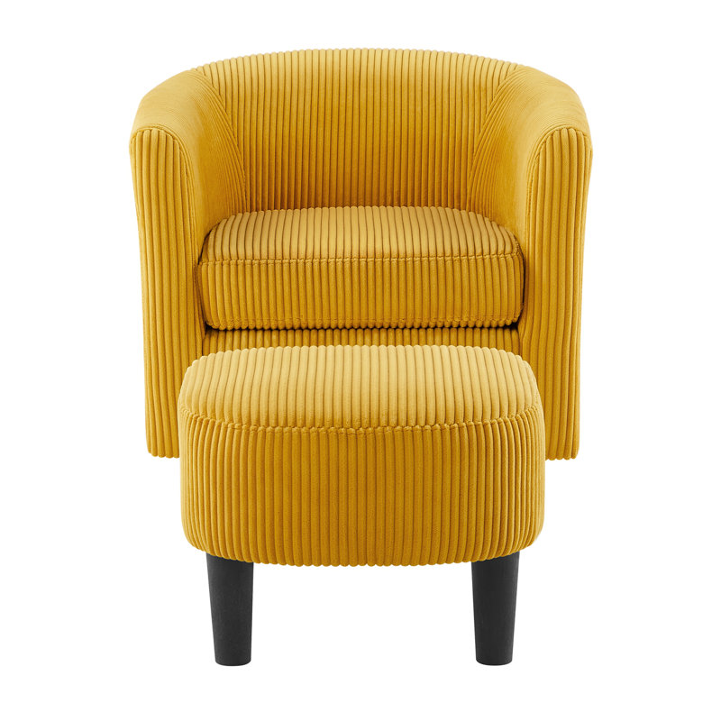 Upholstered Chair With Ottoman, Yellow Fabric