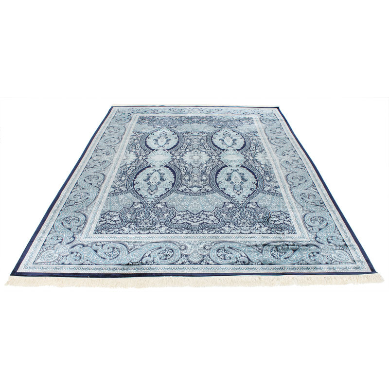 Tapis turc bleu marine et ivoire Antep, Rectangle 6 pi 7 po x 9 pi 6 po