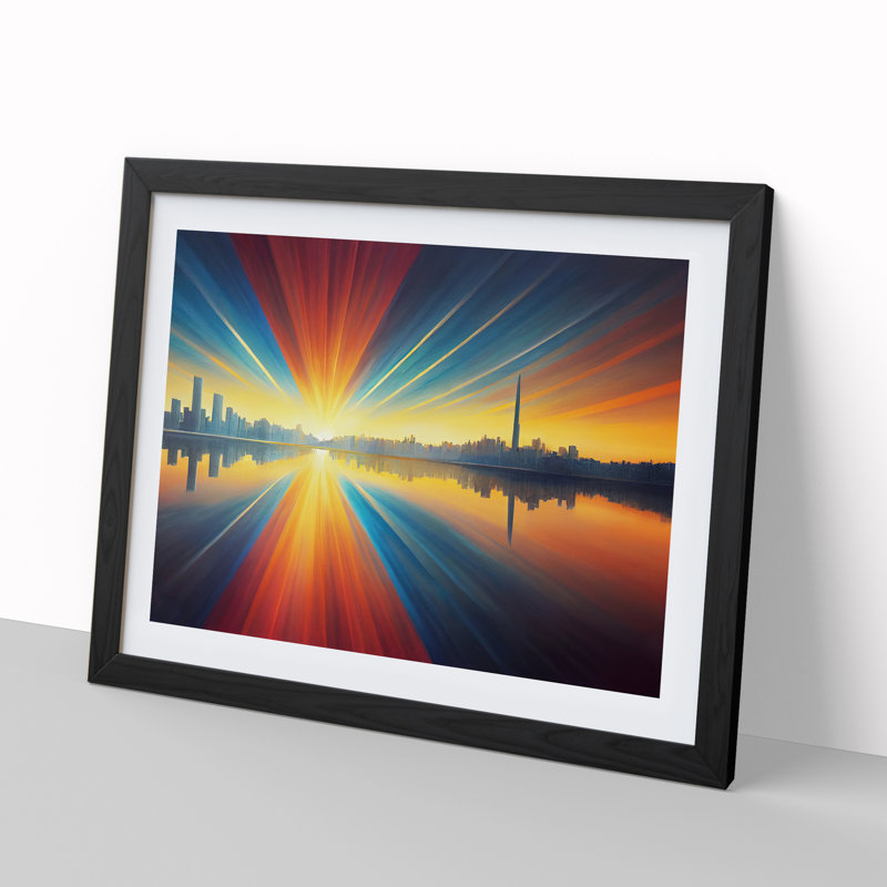 Reflective Skyline - Single Picture Frame Print, 46cm H x 64cm W x 2cm D, Black Framed