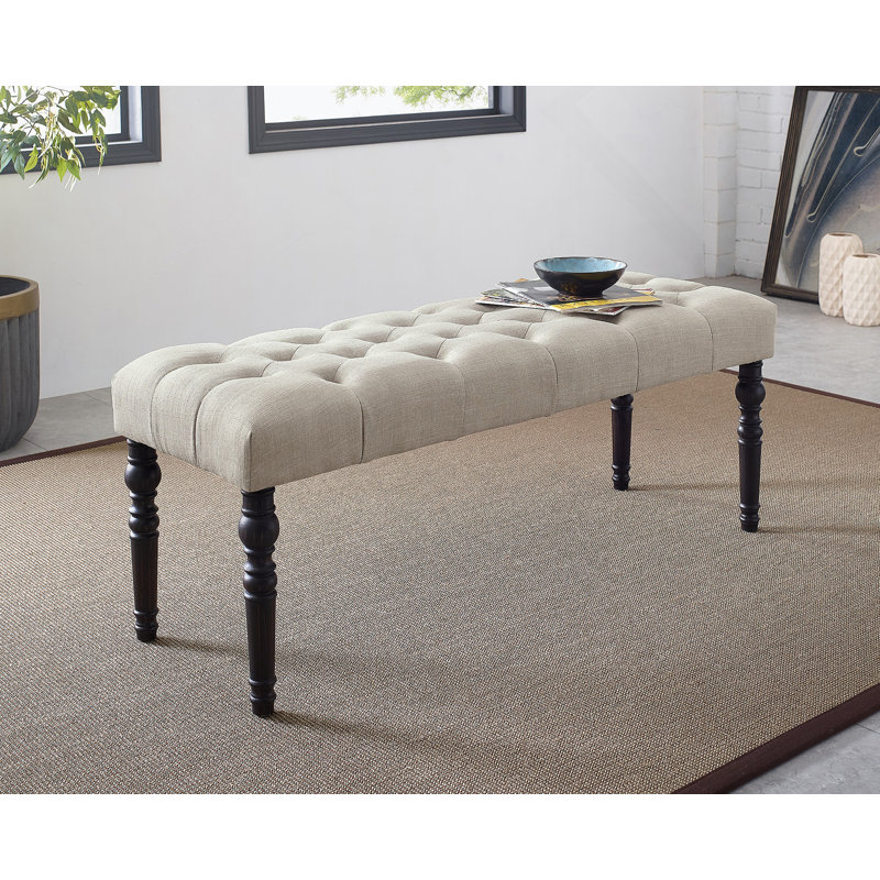 Tufted Turned Leg  Dining Bench, Tan, Tan