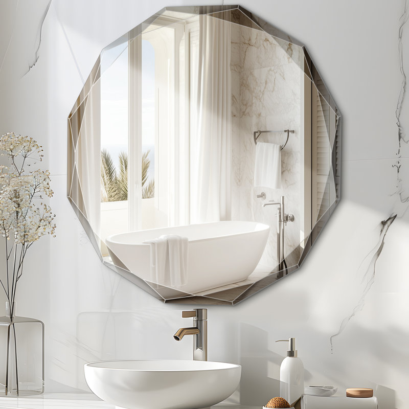 Oval Beveled Frameless Bathroom Vanity Mirror Decorative Wall Accent Mirror, Round, 30" × 30"