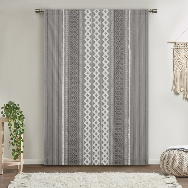 Panneau de rideau simple Boho Imani, Gris, L 50 po x L 84 po