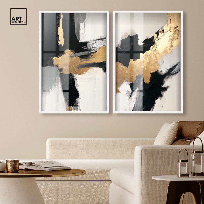 «Golden Thrust Duo Shadowbox Print Living Room Wall Art» par Art Remedy, cadre noir, 16 x 24, H 25 po x l 17 po