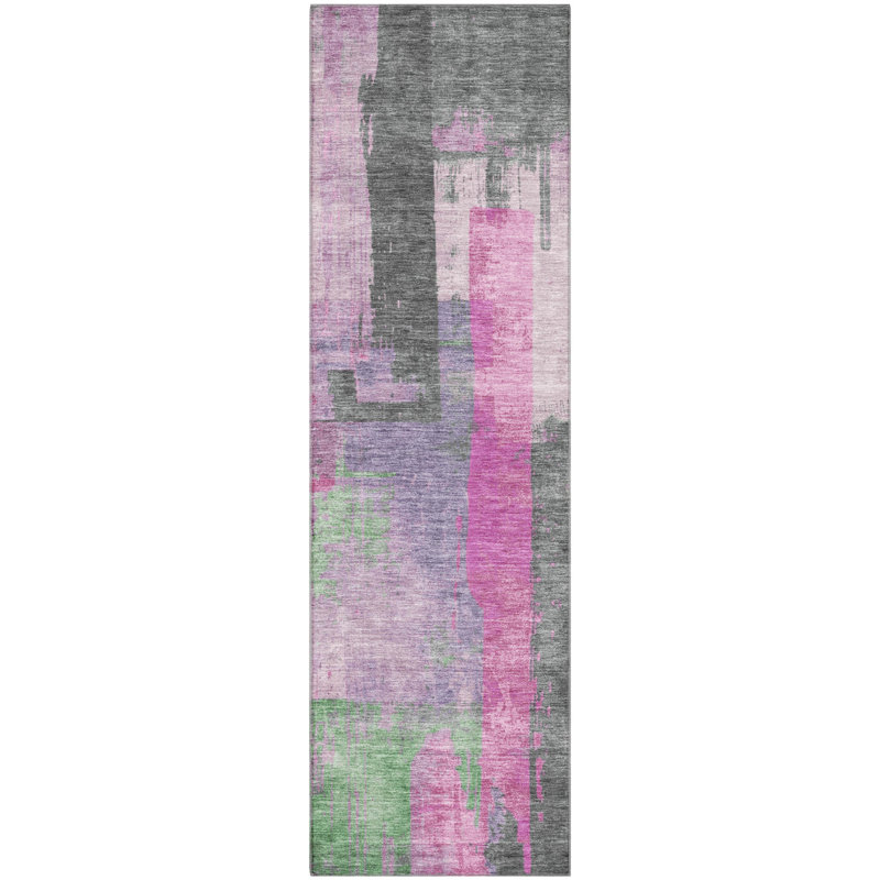 Premium Machine Washable Otte AMF1779 Blocks Rug, Runner 2'3" x 7'6"