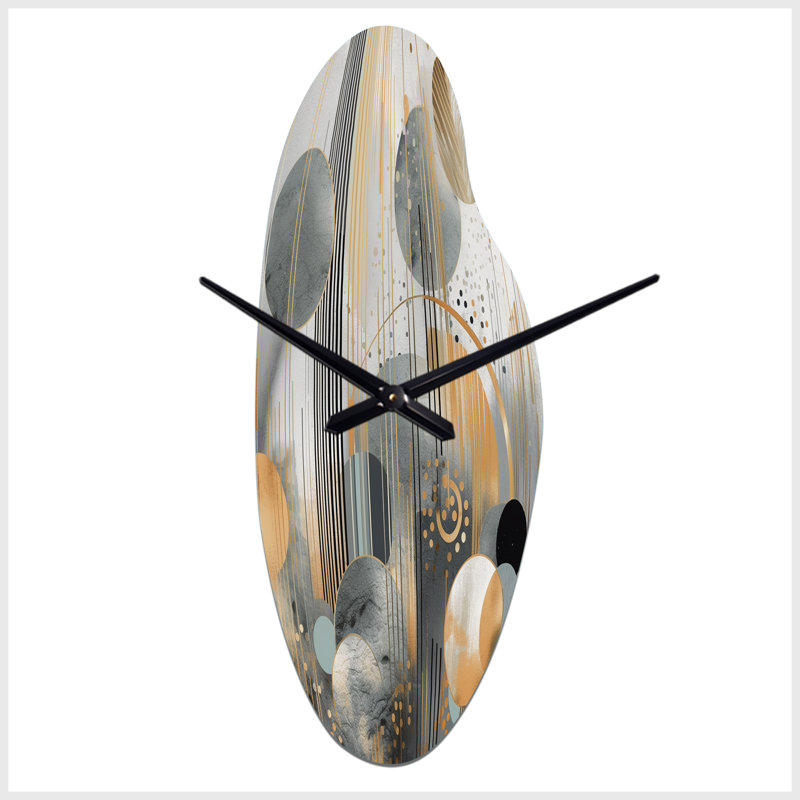 Rainville - Curved Shape Decorative Gold Abstract Marble Wall Clock, Large
