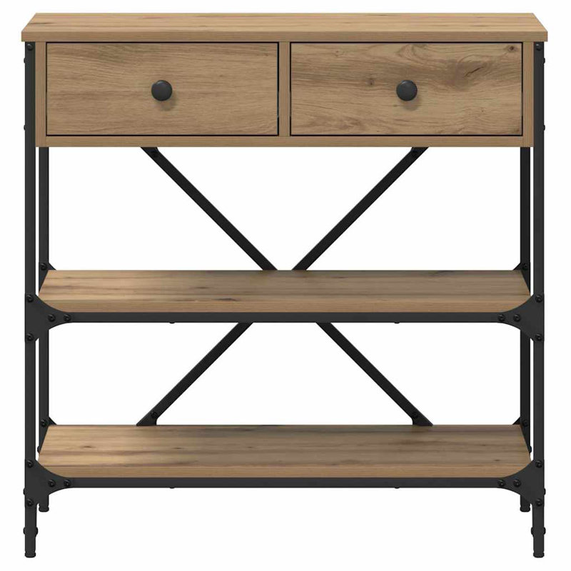  Console Table With Drawer With Shelf Old Engineered, 75cm H x 75cm W x 34.5cm D, Artisan Oak