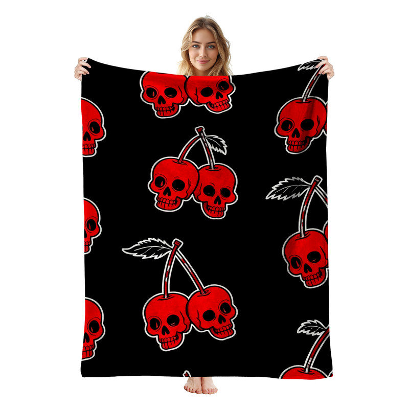 Jeté en flanelle JYK Halloween, Skull Cherry Pattern