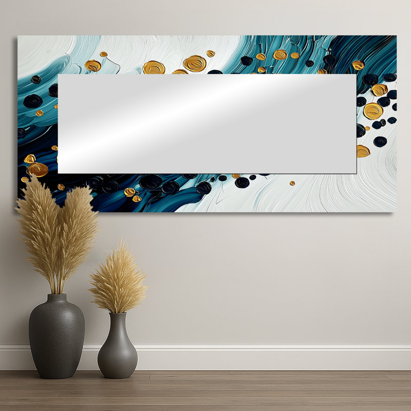 Abstrait aqua Pulse of the Ocean II - art mural miroir moderne - imprimé sur métal, 28 po x 60 po