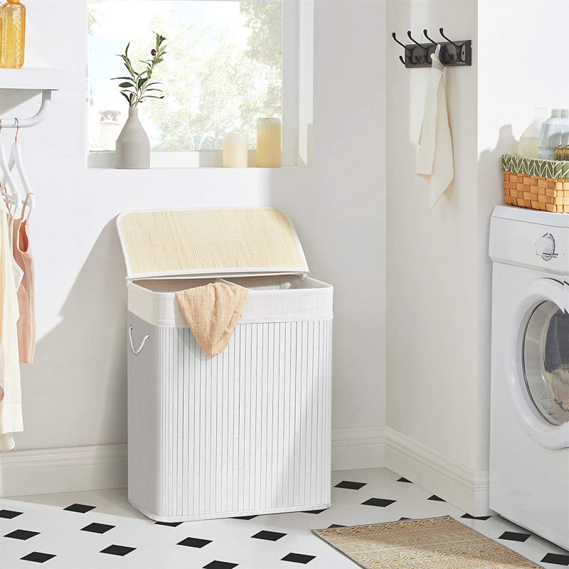 Bamboo Laundry Hamper with Handles, White