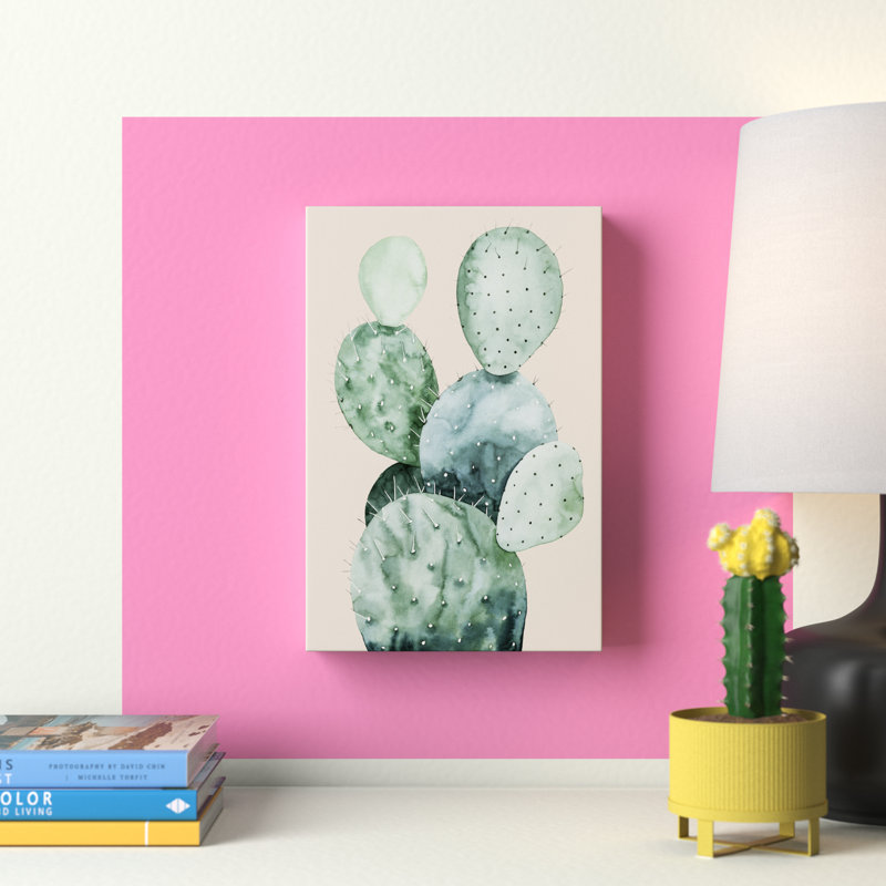 Cactus on Coral II by Grace Popp - Wrapped Canvas Painting Print, 30cm H x 20cm W, Wrapped Canvas