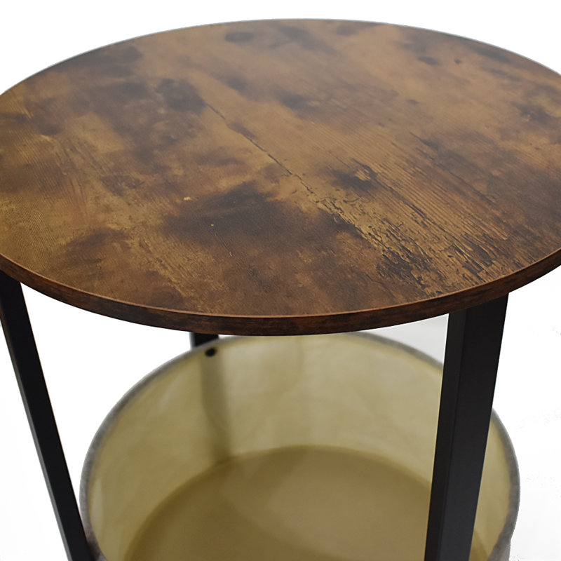 Shaftsbury Black Metal Side End Table with Cancas Storage Basket