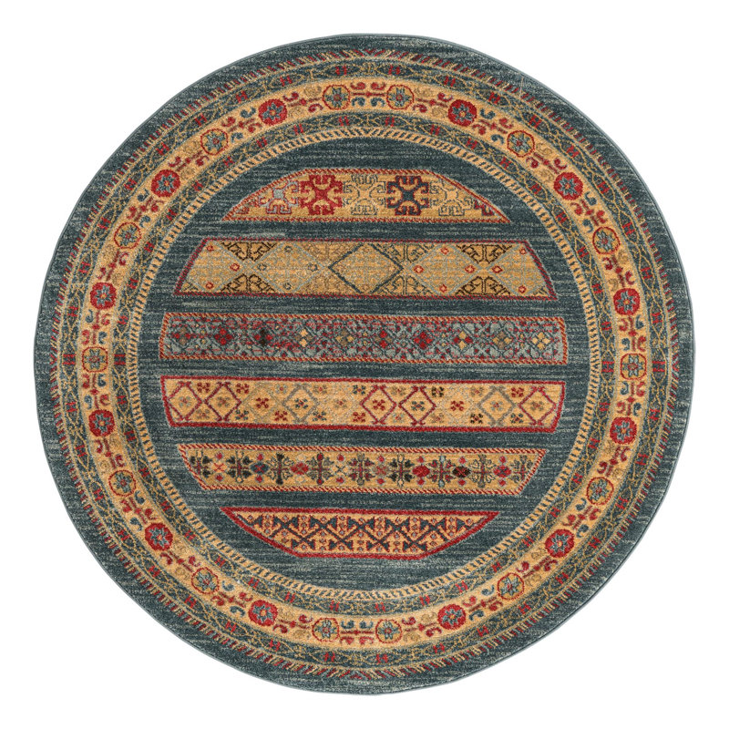 Jaeden Geometric Area Rug, Round 5', Blue 