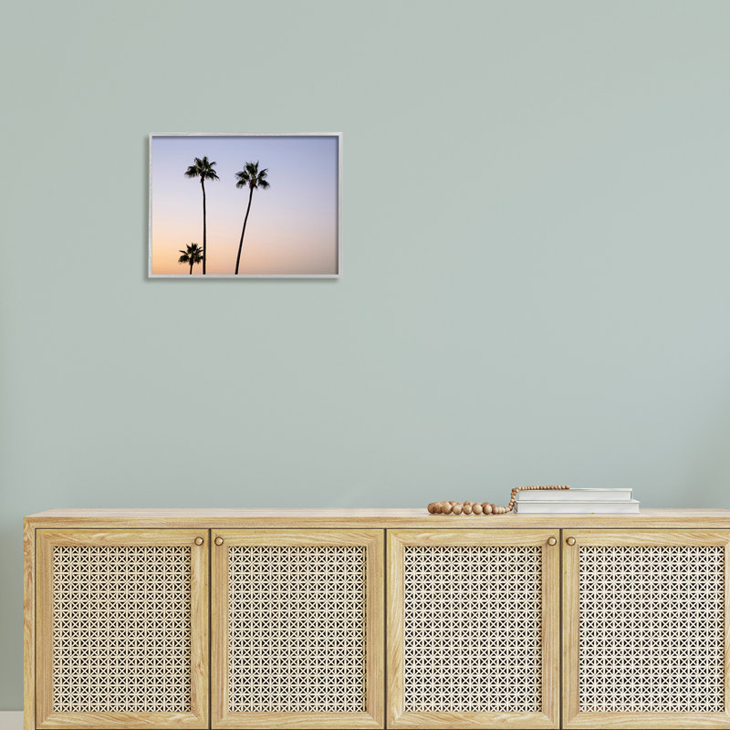 Gray Framed Tropical Palm Trees Sunrise Sunset Photography Wall Art