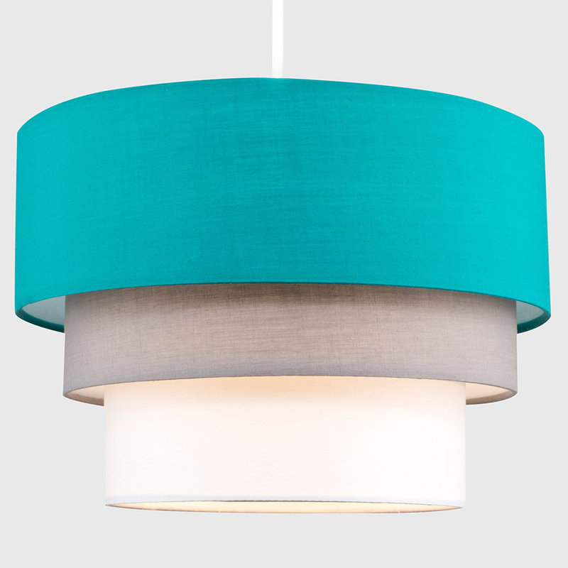 2 x Round Modern 3 Tier Fabric Ceiling Pendant Light Shade - Complete with a 10w LED Bulb Cotton, Blue