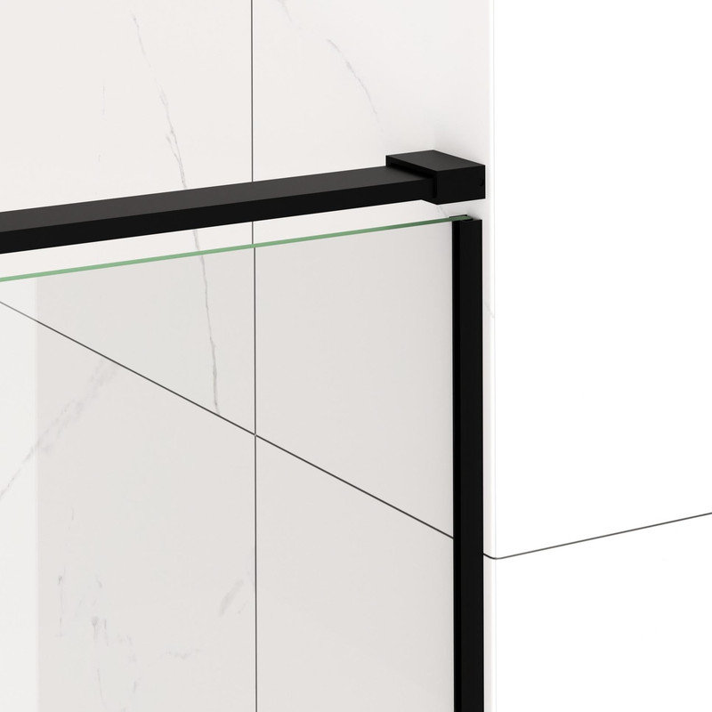 Cabine de douche coulissante semi-sans cadre noir mat, verre trempé transparent de 8 mm SCGG, largeur de 4 po ajustable pour s'adapter à votre espace.