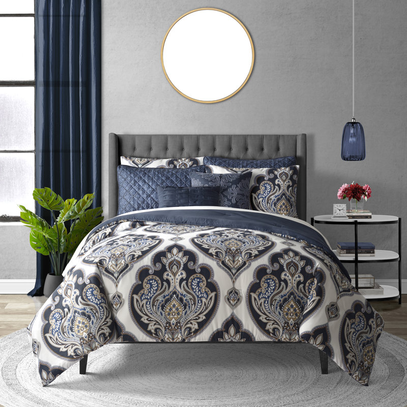 Lanwood Home Danica Paisley Reversible 8-Piece Microfiber Comforter Set, Queen Comforter + 7 Additional Pieces