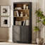 Bibliothèque moderne de 72 po de hauteur avec portes et tablettes réglables, bibliothèque avec armoire de rangement et tablettes ouvertes, bibliothèque en bois pour bureau à domicile, salon-1329509332-1088858786