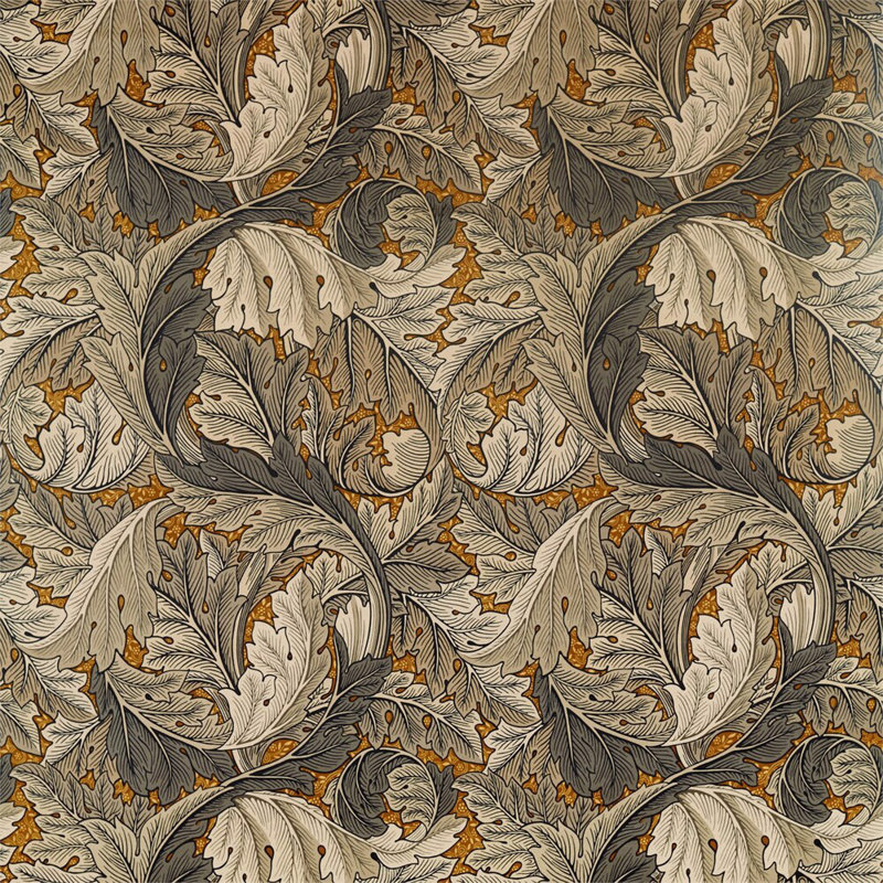 Acanthus Fabric, Mustard/Gray