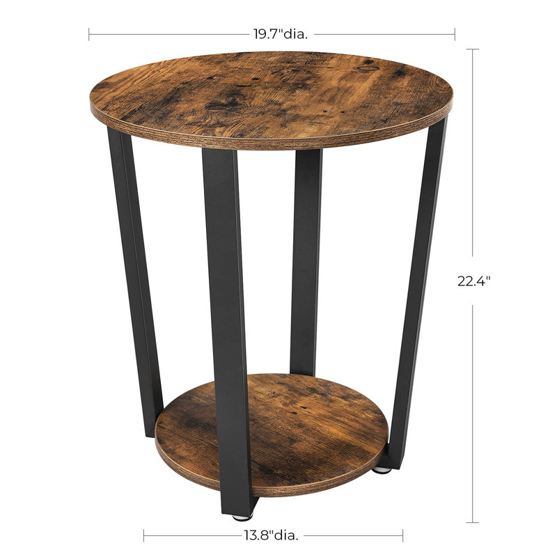 Rustic Brown and Black Round Wood Metal End Table