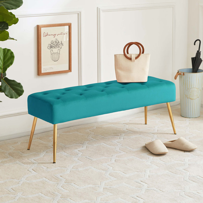 Banc polyvalent en velours capitonné avec pieds en métal doré Aghvarth , Velours Atrovirens