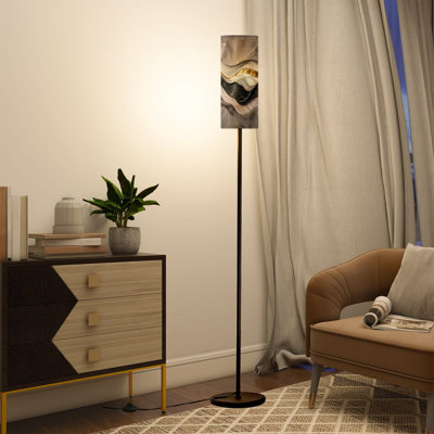 Grande lampe moderne sur pied avec télécommande à DEL à intensité variable, abat-jour réglable en marbre doré neutre pour le salon, la chambre et le bureau