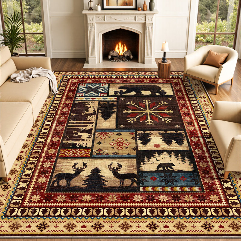 Tapis lavable anti-dérapant Cabin Brown Bear, Rectangulaire 8 pi x 10 pi