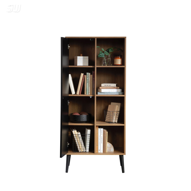 Armoire de rangement compacte et multifonctionnelle avec tablettes réglables, design contemporain pour le salon et l'organisation de bureau.