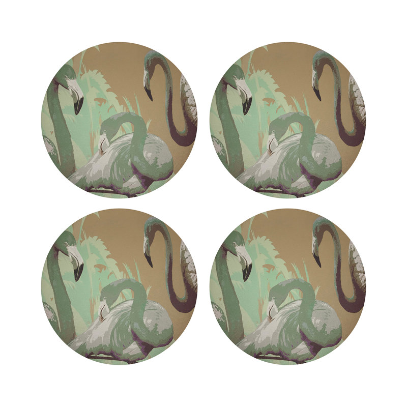 Palm Springs Golden Vegan Leather Round Coasters, Belize