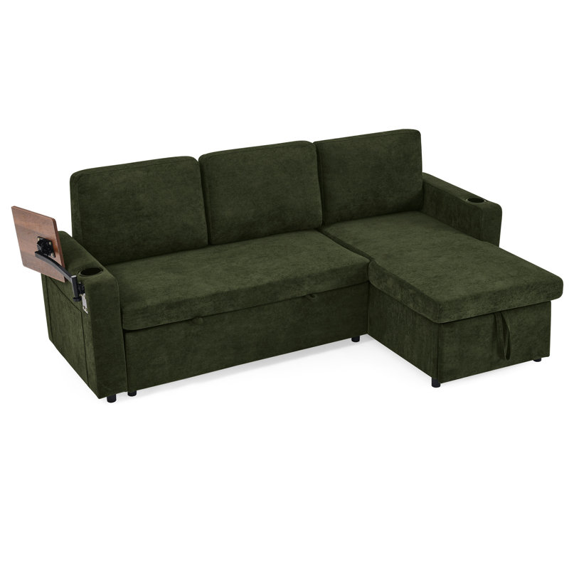 Chenille 3 places multi-usages avec lit escamotable, éclairage à DEL, ports et porte-gobelets pour table de jeu escamotable, ports d'appoint, rangement pour une maison confortable