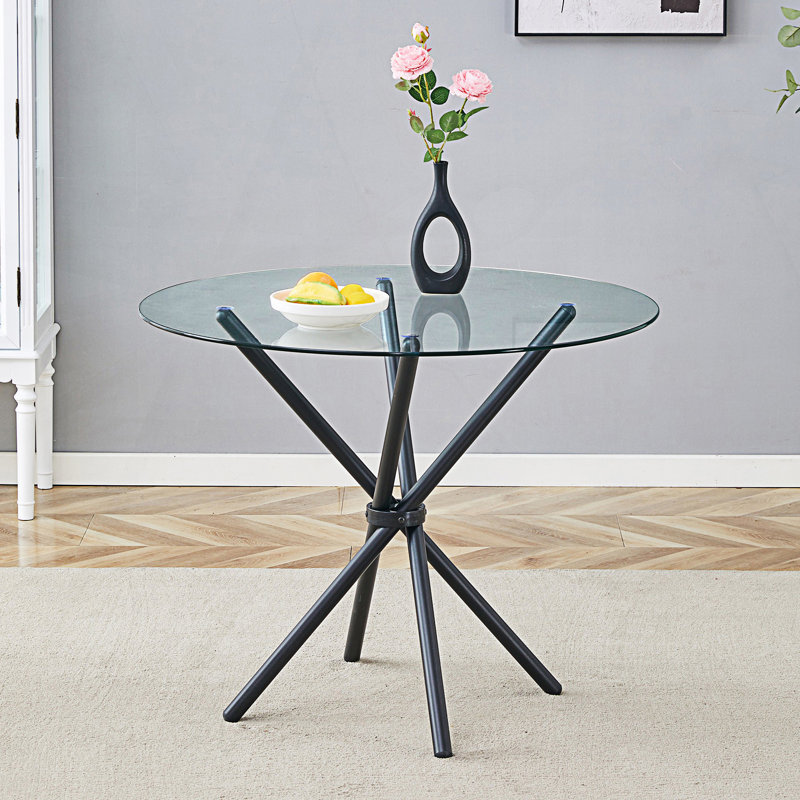 Table ronde circulaire en verre trempé transparent