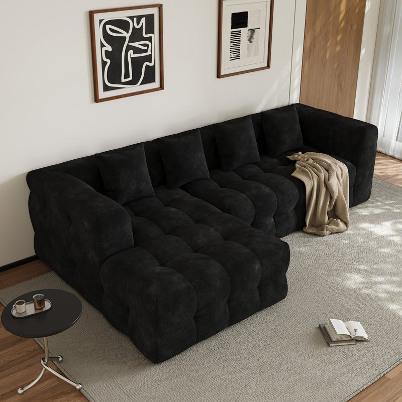 Canapé modulaire rembourré 2 pièces rembourré et sans capitonnage, Face à la gauche, Chenille noir