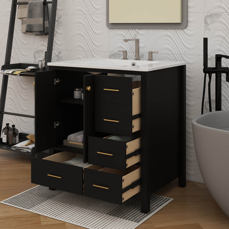 Meuble-lavabo 30 po avec lavabo en céramique, Noir
