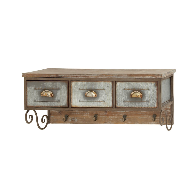 Rustic Brown Fir Wood and Iron Wall Organizer