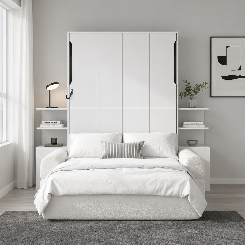Lit escamotable mural avec canapé et armoires de rangement, cadre de lit pour la maison, chambre d'amis
