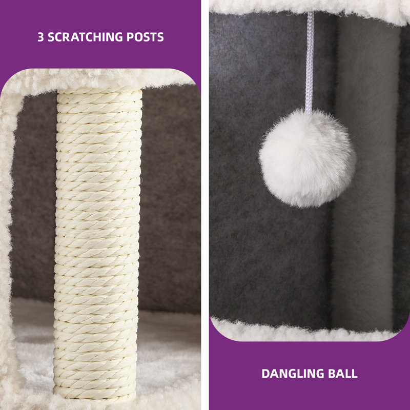 Gray 2-Storey Modern Cat House with Scratch Post and Hideaway Cave