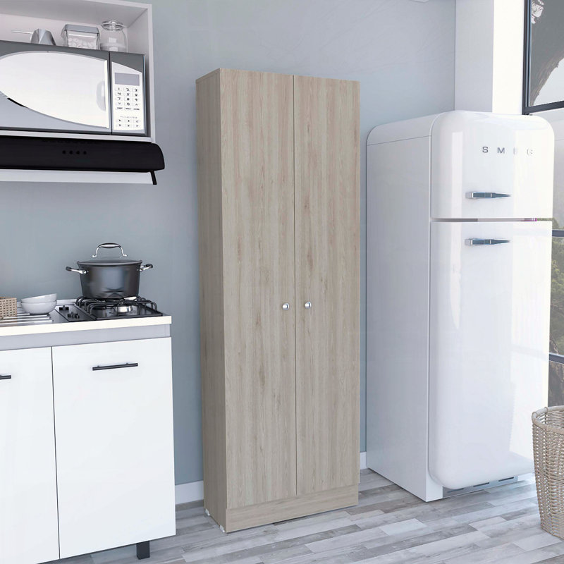 Armoire de rangement haute avec cinq tablettes et deux portes, Brun