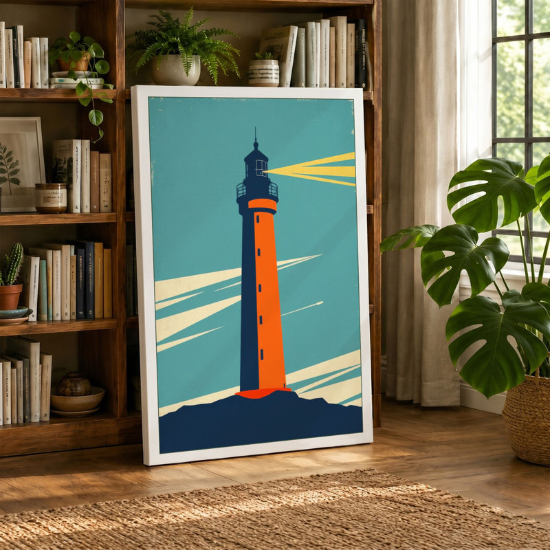Lighthouse Beacon Art Deco - Wrapped Canvas, 30x20 - 76.2 x 50.8 cm, White Border