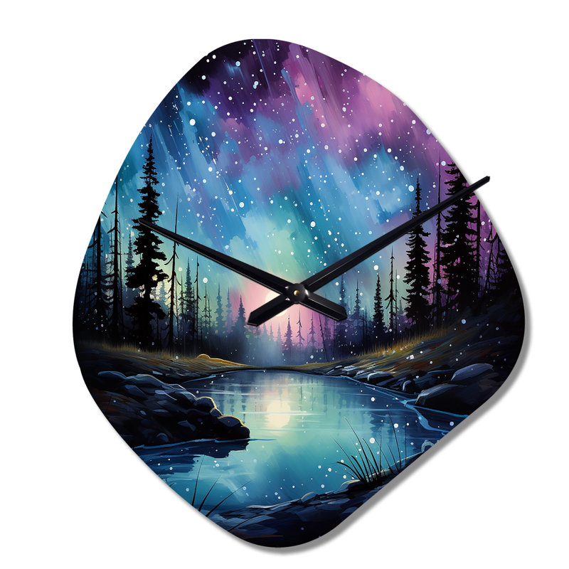 Aurora Borealis Dancing Lights VI - Horloge murale en métal à forme unique Aurora Borealis, Petit