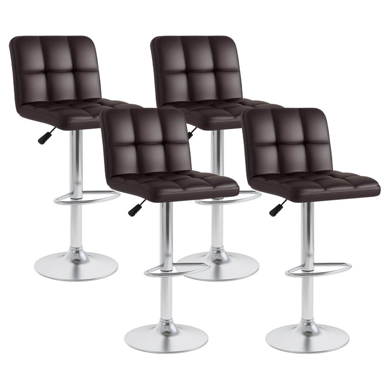 Ensemble de 4 tabourets de bar pivotants Flavienne avec base en métal robuste et dossier pour repose-pieds, Brun, 4