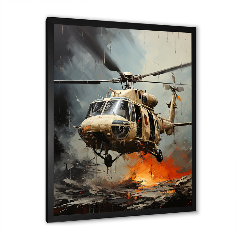 Abstrait héliporté militaire sur toile, Cadre simple noir, H 40 po x l 30 po x P 1,5 po