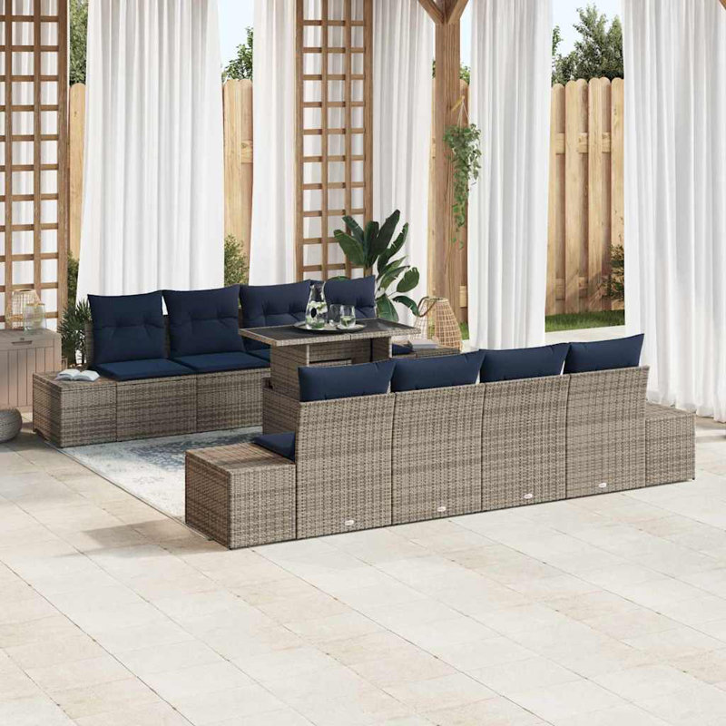  Ensemble de canapé de jardin avec coussin 7 pièces gris et bleu marine