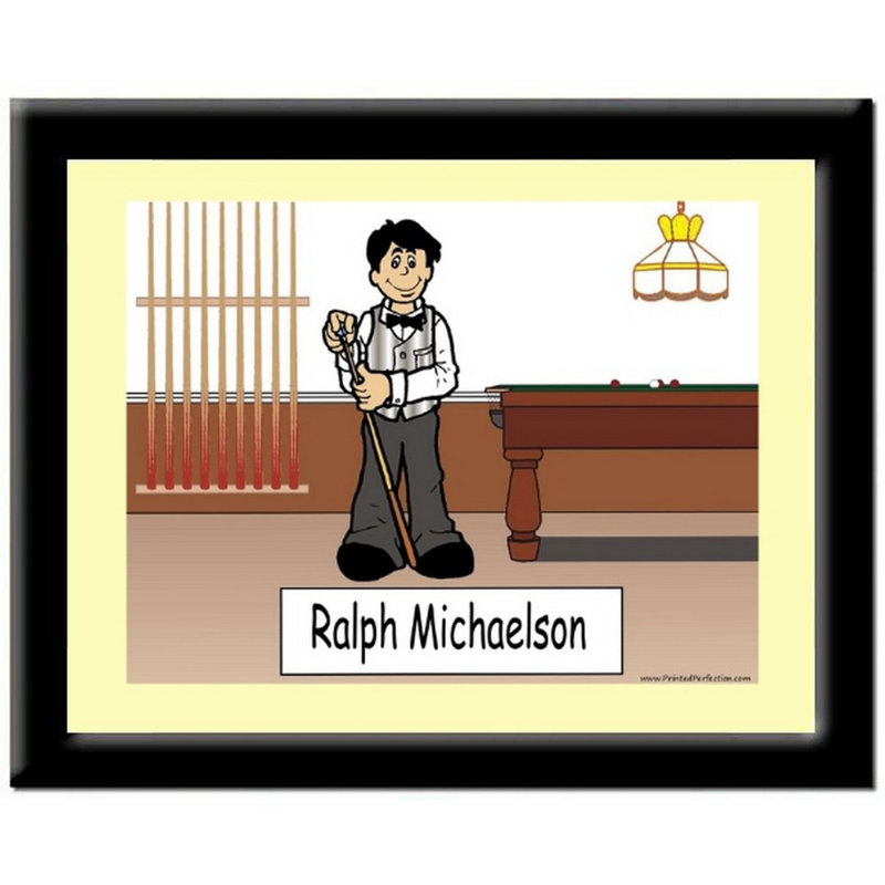 Personalized Pool Player, Billiards - Male Caricature with a Mat & Frame - Ready to hang!, Yes