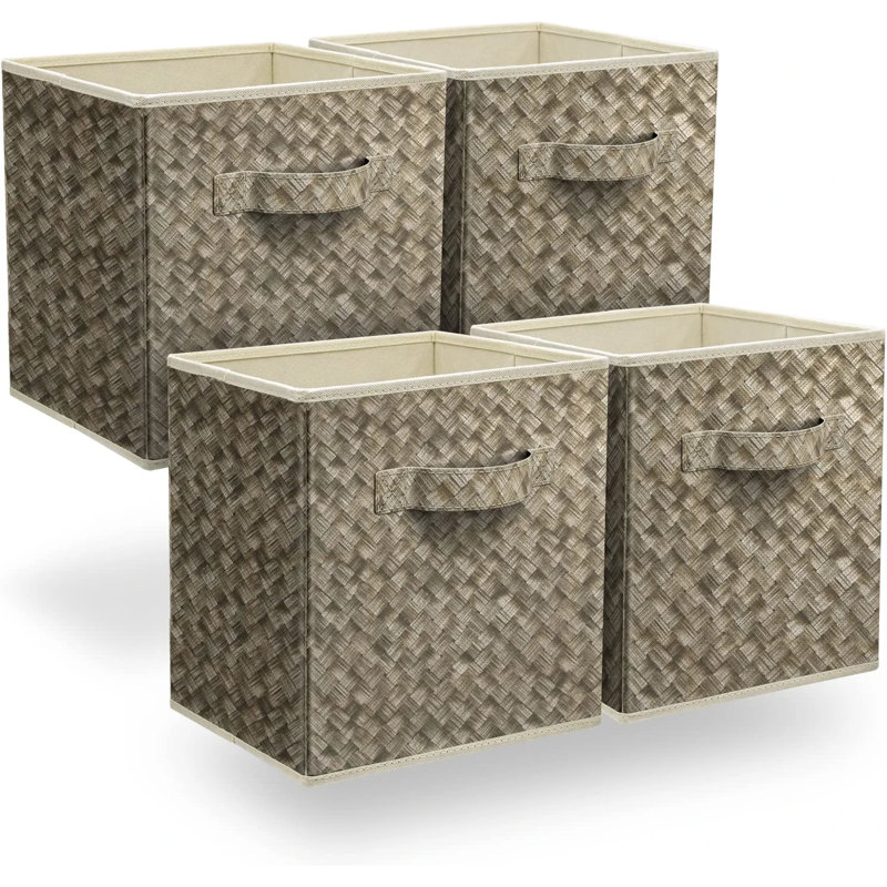Sorbus 4 Pack 11" Foldable Fabric Storage Cube Bins with Handles, Beige