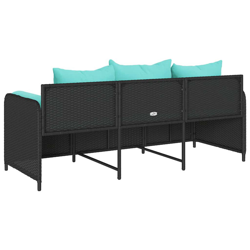 Patio Sofa With Cushions 3-Seater Poly Rattan, Turquoise, Black