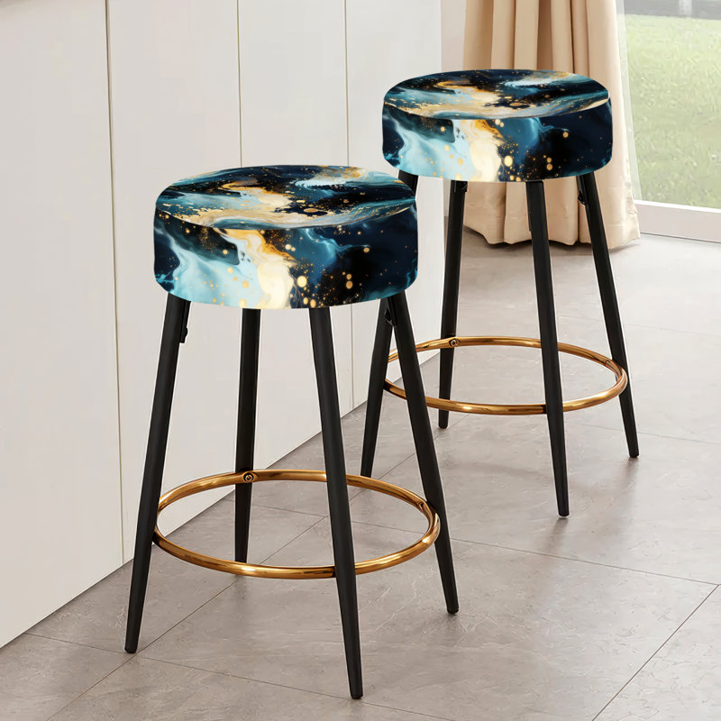 Ensemble de 2 tabourets de bar or et bleu sarcelle Galactic