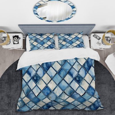 Rustic Blue Cubic Lattices Elegance Geometric Shapes Duvet Cover