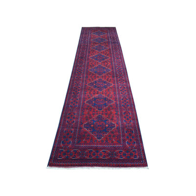 Tapis de couloir afghan rouge foncé profond en laine douce Khamyab B505F66EF357408F9457381C34E5AD1B