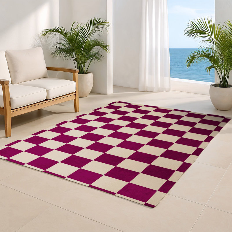 Tapis d'intérieur et d'extérieur à carreaux beige, Rectangulaire 2 pi x 3 pi
