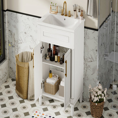 24" Bathroom Vanity With Integrated Ceramic Sink, Bathroom Cabinet With 2 Doors, Single Sink Bathroom Vanity For Small And Medium Restroom